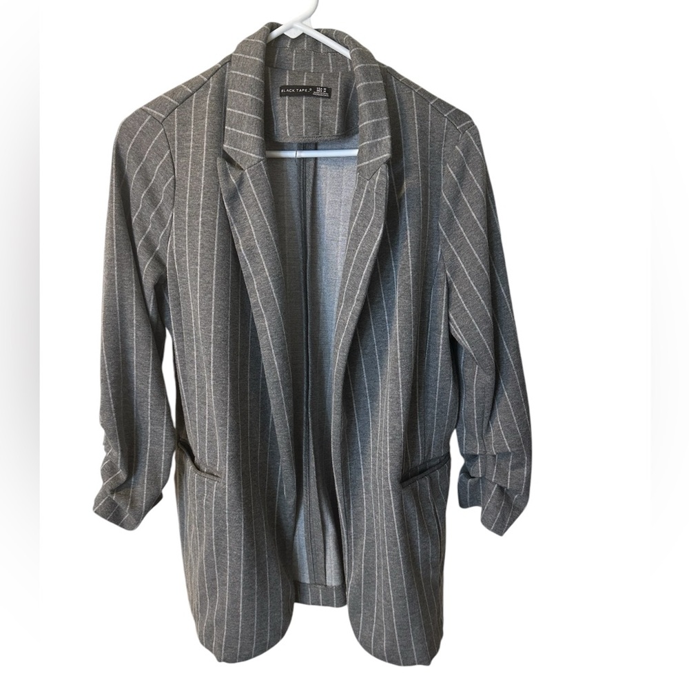 M Womens Gray Pin Stripe Ruched Blazer - Black Tape Brand‎